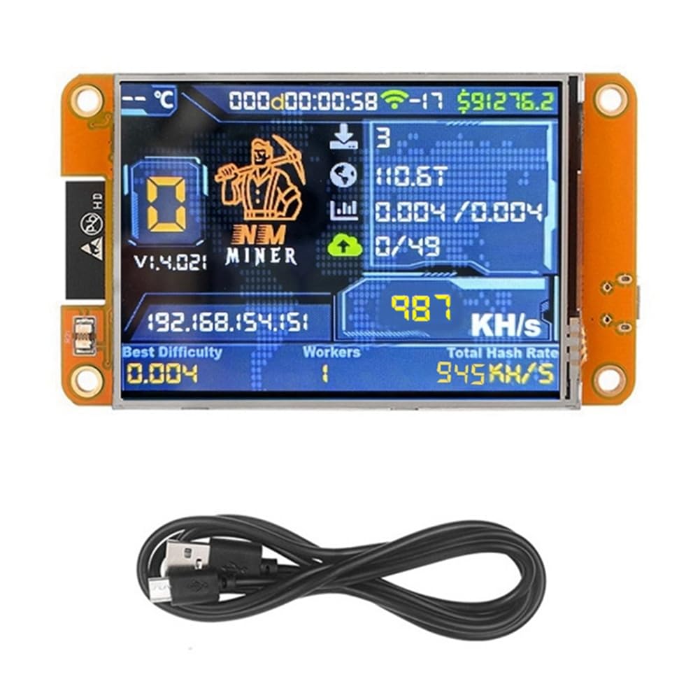 Minero de Bitcoin, Criptomonedas y Lotería NerdMiner NMMiner Mejorado, 987KH/S, Alta Velocidad, Pantalla Inteligente de 2.8 Pulgada