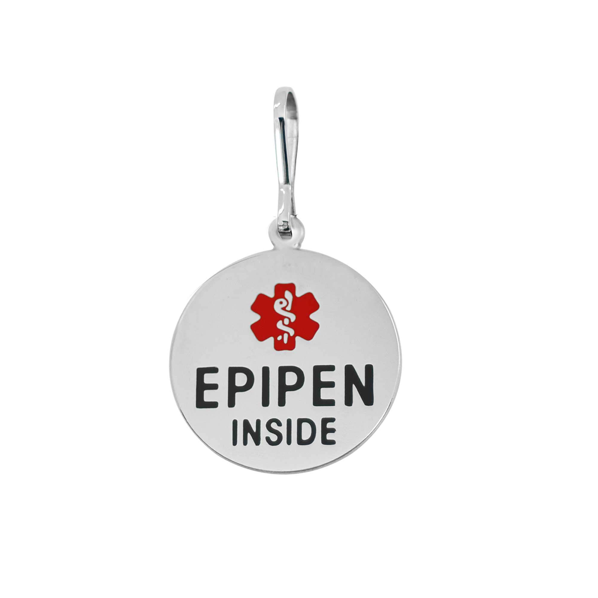 Divoti EpiPen Inside Bag Tag 1" - with Zipper Pull | Pre-Engraved Stainless Steel Dual-Sided | Bold Lettering