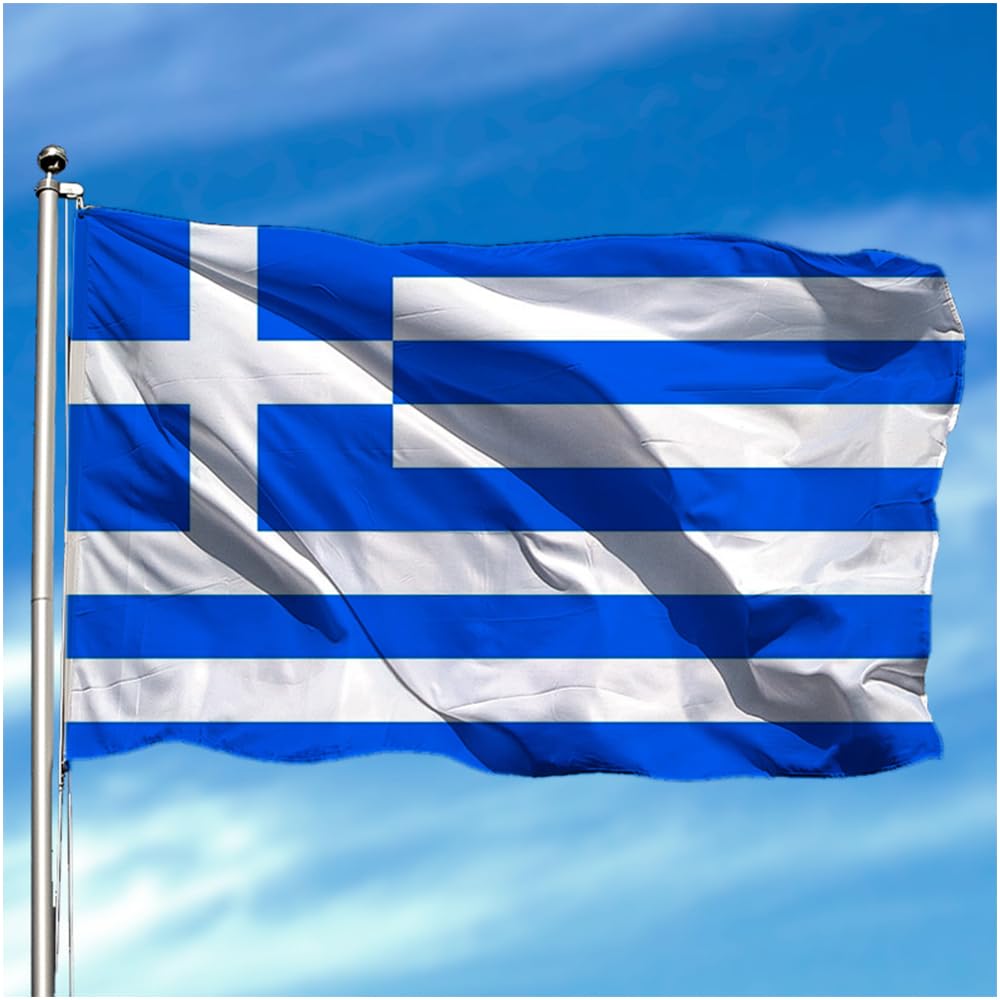JYC CREATIVE 2 x Greece Flag, Flag 90cm x 150cm, Large Flag with Pole Loop and Cords to Hold, Lightweight Flag, Flag for Sports, Football, Demonstrations, Buildings, - Image 2