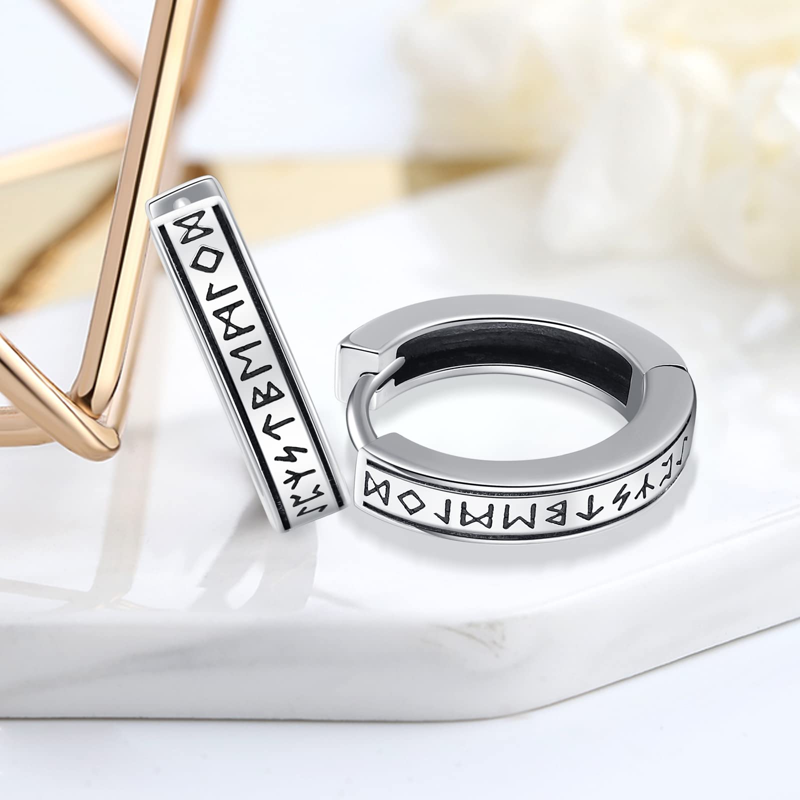 Eusense Wikinger Hoop Ohrring aus 925 Silber, Nordischer Viking Rune Ohrringe Lebensbaum/kompass/Keltische/Thor Hammer/Wikinger Wolf Ohrstecker Schmuck für Männer und Frauen