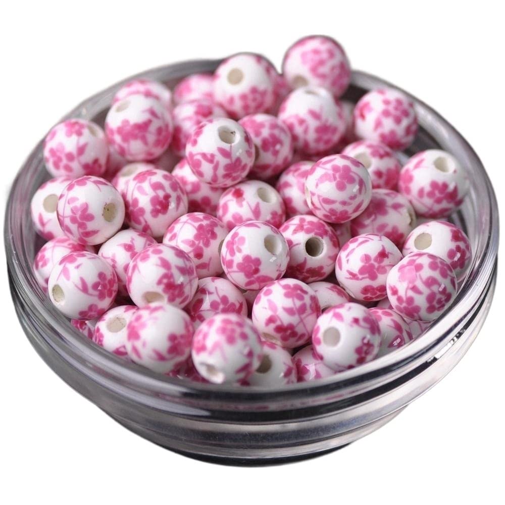 JINFEUGE 10Pcs 10Mm 12Mm Flower Patterns Loose Spacer Beads Round Ceramic Porcelain Lot 16#~29#,for DIY Crafts Bracelet Jewelry Making/28/12Mm