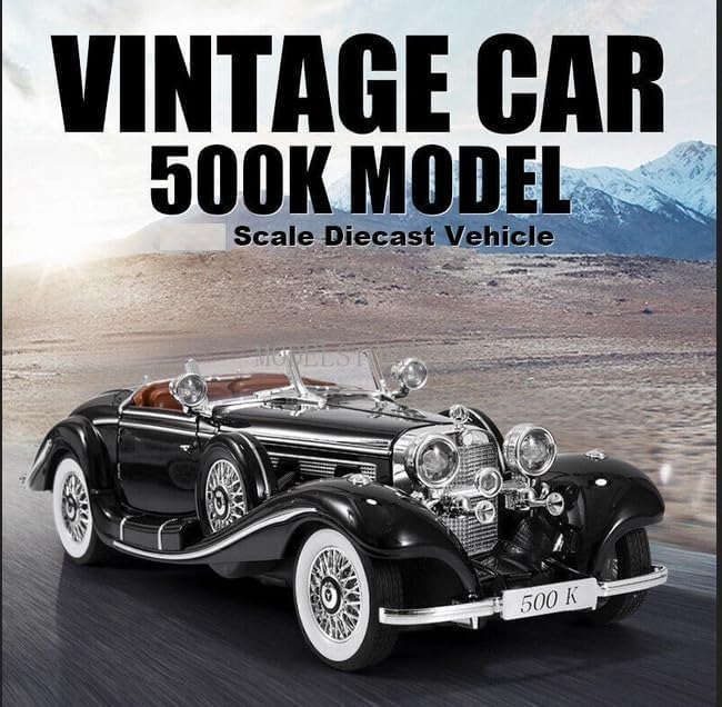 Image of DREAMY DEN 1:32 Scale Die Cast Metal Vintage Classic Car Model with Lights & Sound, Pull Back Action, Openable Doors & Bonnet, Retro Collectible Toy Car