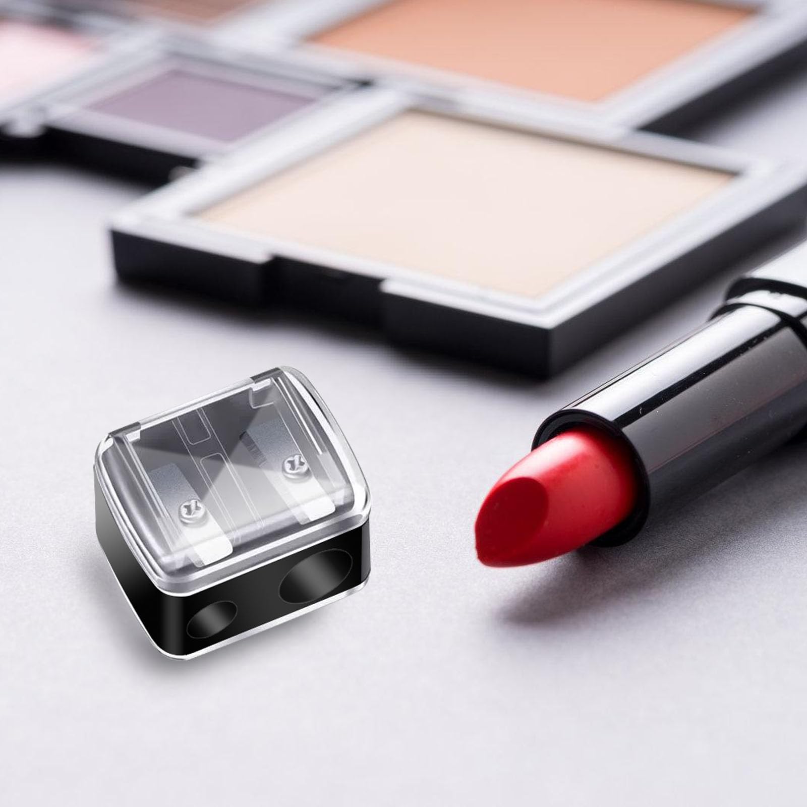 Sacapuntas de maquillaje, paquete de 4 sacapuntas cosméticos de doble agujero para delineador de labios, delineador de ojos y lápices de cejas, herramientas manuales cosméticas para mujeres y artistas