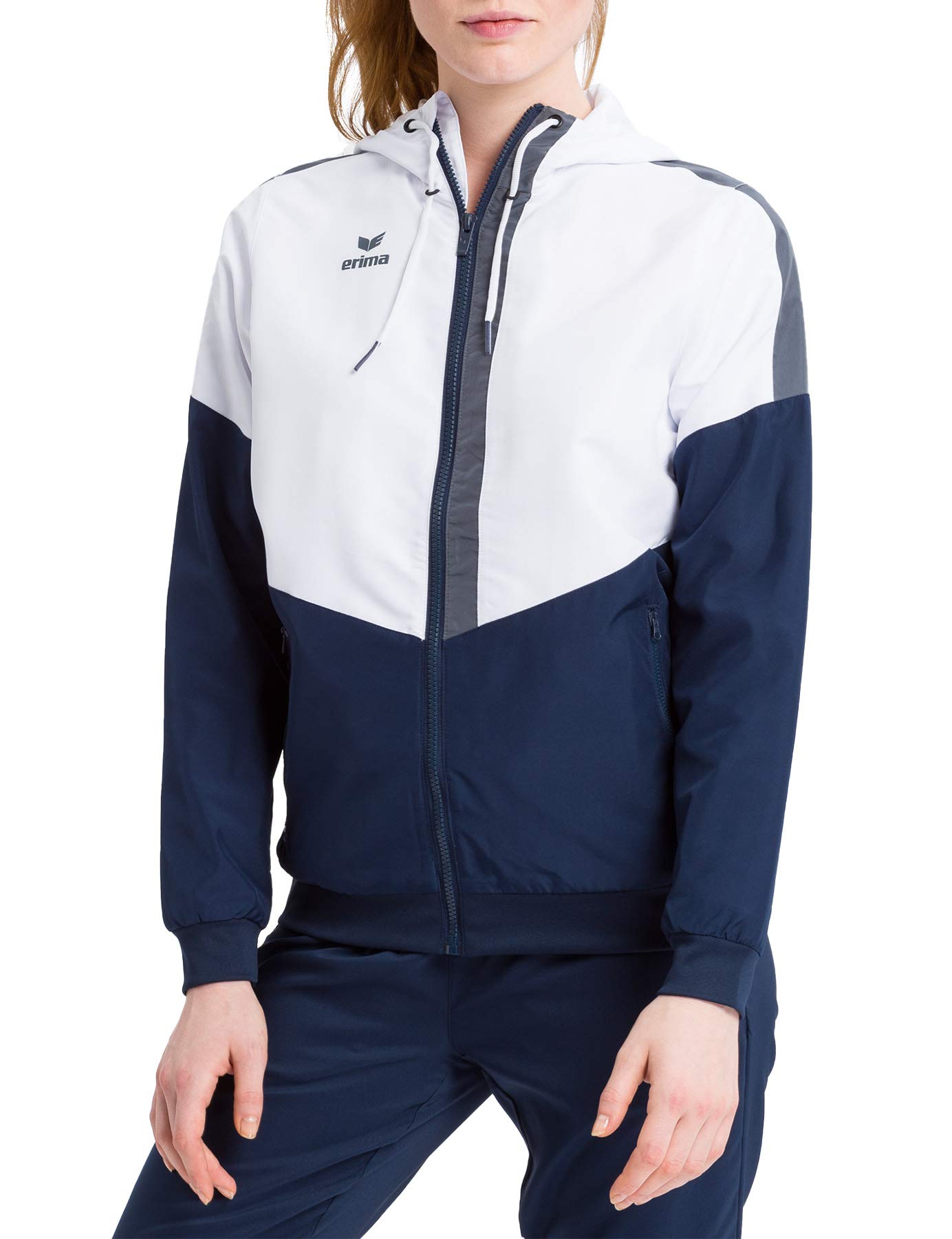 Erima Squad Track Top Jacket with Hood - White/New Navy/Slate Grey, 34