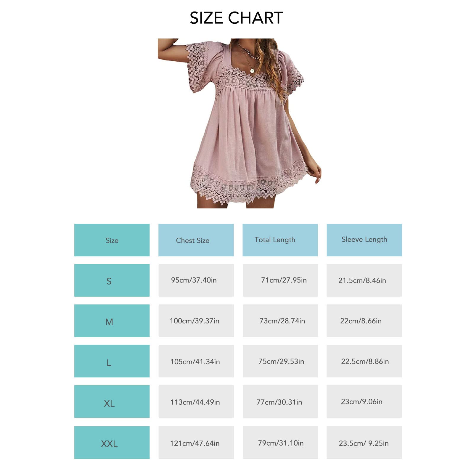 Top a Tunica da Donna con Bordo in Pizzo, Top a Tunica da Donna, Casual, Giorno di Vacanza, Crociera, Spiaggia, Copricostume, Manica Corta Bohémien, Boho Chic, Top Estivo, Top da Donna con(L-Rosa)
