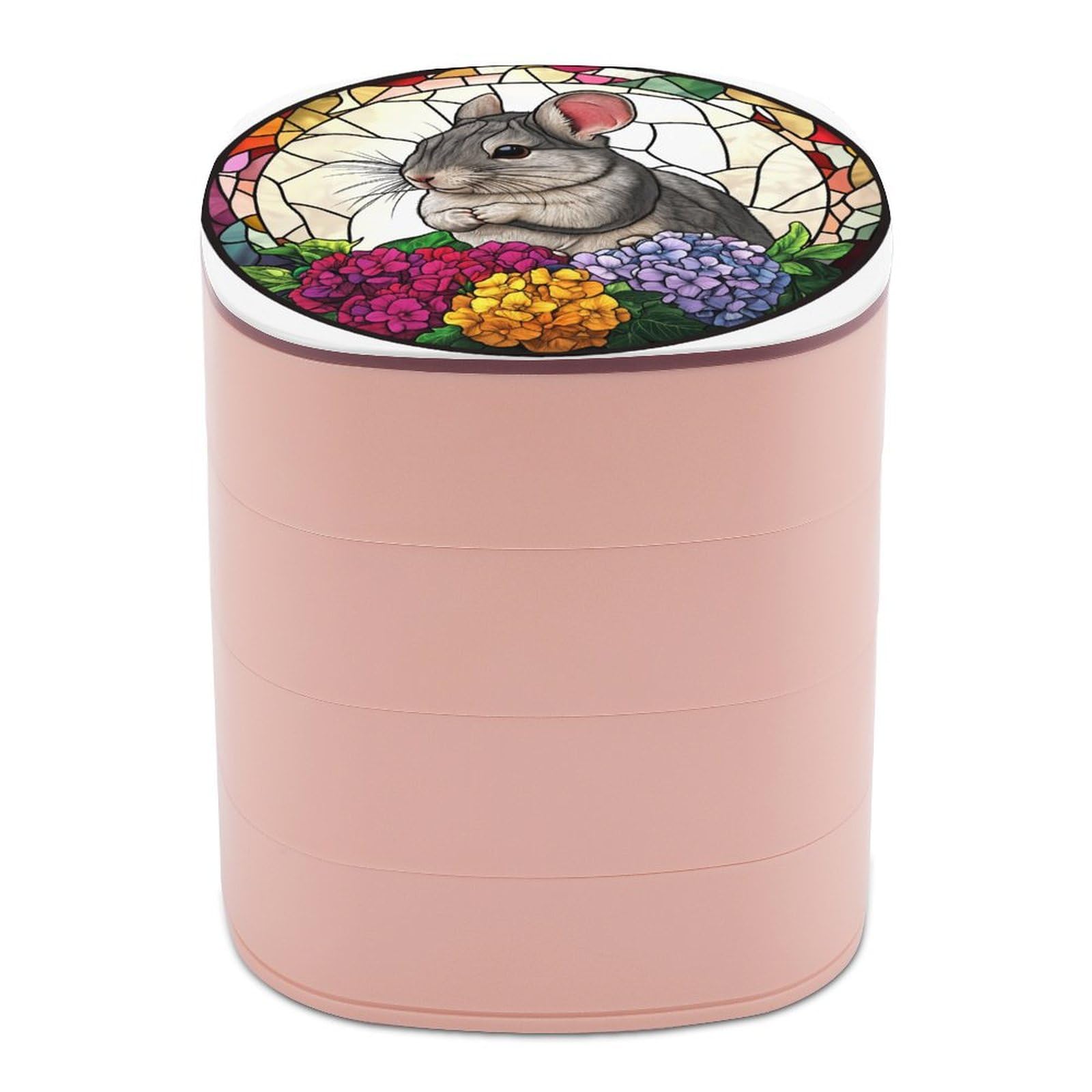 Jubonexis Stained Glass Chinchilla Flowers Jewelry Boxes for Women, Earring Holder Organizer Rotating Jewelry Organizer for Necklaces Bracelets Ring