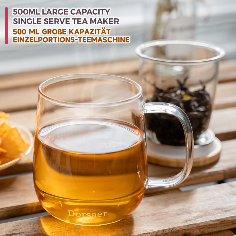 Tazza da tè in vetro da 500 ml con infusore e coperchio, per macerare il tè a casa e in ufficio. Tazze da tè in vetro trasparente con infusore e coperchio