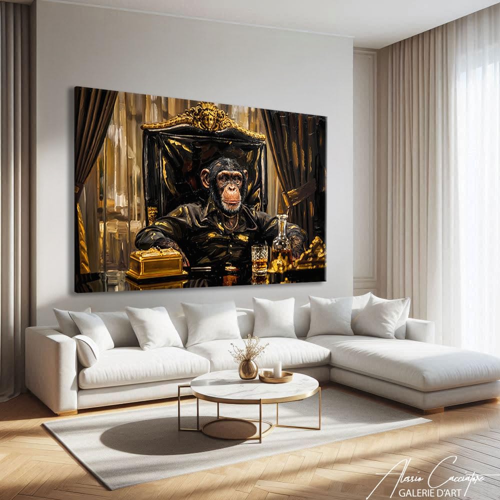 Alessio Cacciatore Quadro scimmia umoristica - Poster di film cinema culto di grande formato, decorazione da parete per ufficio, stampa su tela con cornice animali, tela umoristica (120 x 80 cm)