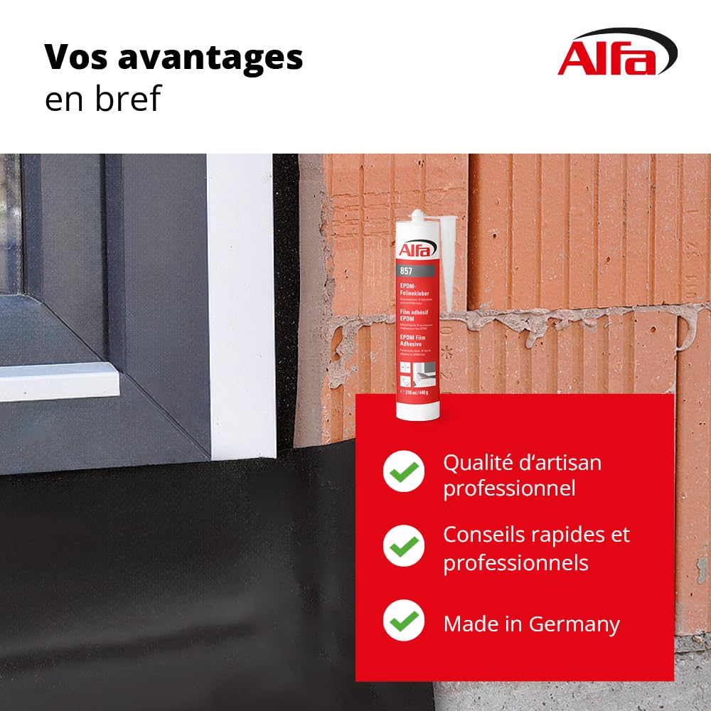 857 ALFA «EPDM» - Colle hybride pour films, 4 pièces, 310 ml, élastique et imperméable