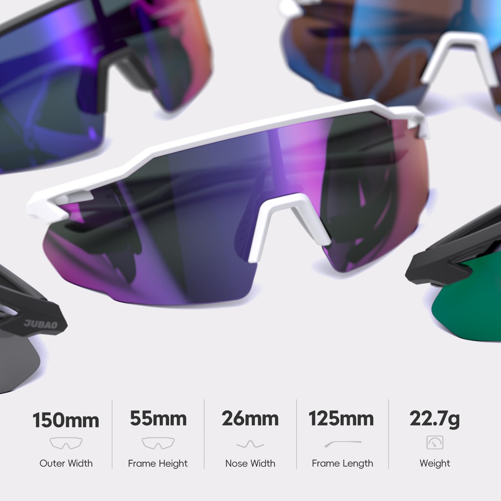 JUBAO Lunettes de cyclisme polarisées pour homme et femme, protection UV400, lunettes de soleil pour cyclisme, course à pied, pêche, baseball, golf