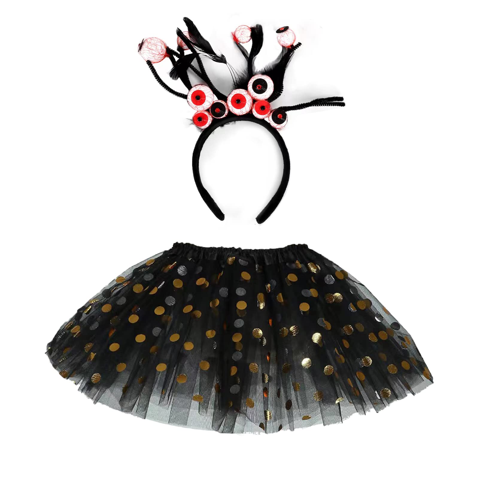 Halloween Costume Kids,Tutu Skirt and Halloween Headband Set,Ghost Costume Kids Mini Short Skirt Tulle Skirt for Halloween Party Dancing Carnival Cosplay Fancy Dress (Black)