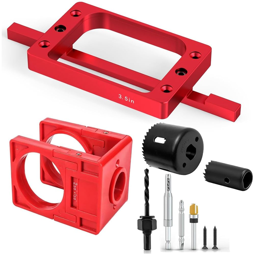 Aundhegrtt As Shown 3-1/2" Fixed Size Door Hinge Jig For Door And Jamb, Aluminum Alloy Door Hinge Template Kit For Router With Door Lock Kit