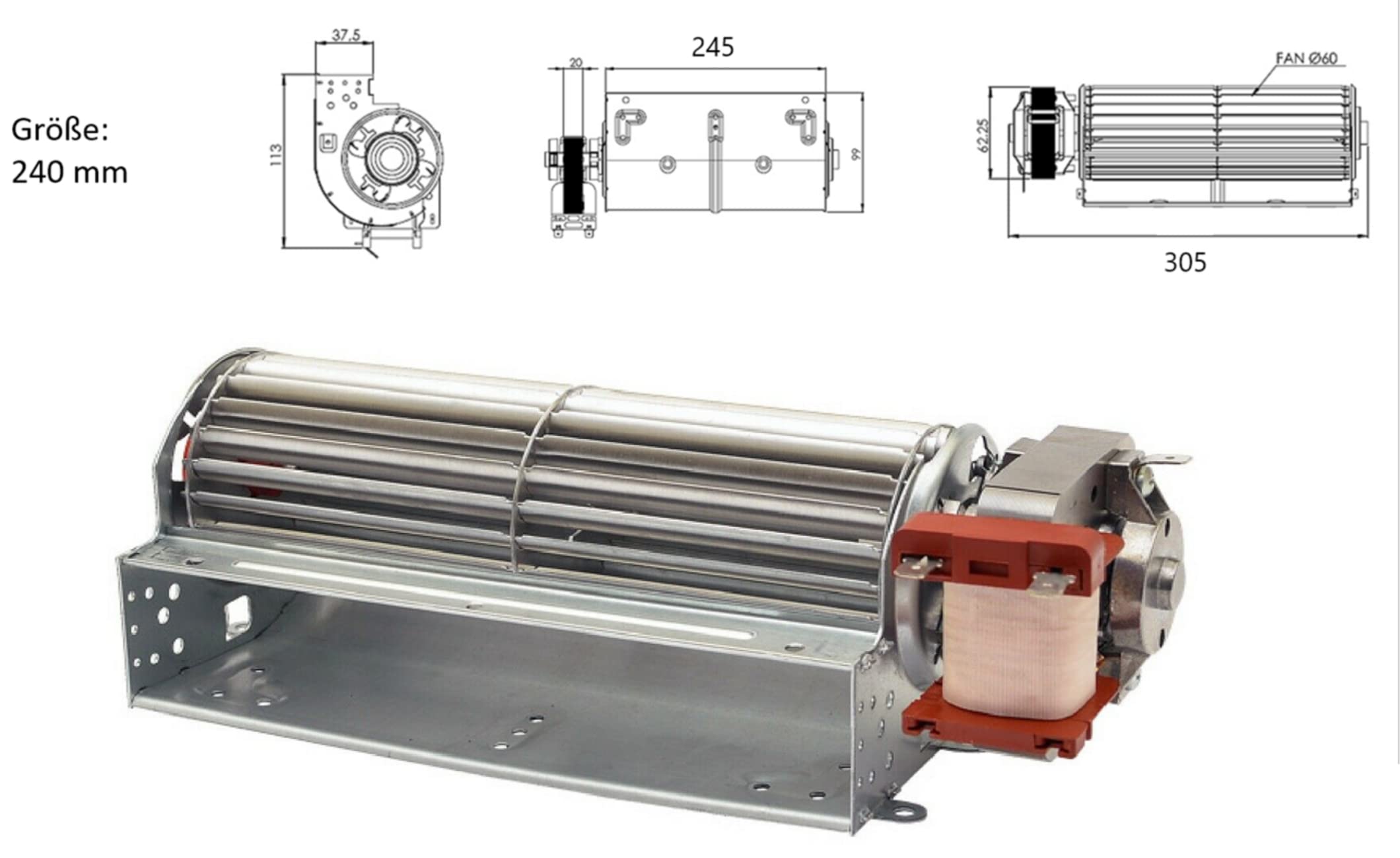 Querstromlüfter 230v Luftumwälzventilator Backofen Gastro 180-300mm Radiallüfter Universal Diverse Größen wählbar (Querstromlüfter 240)
