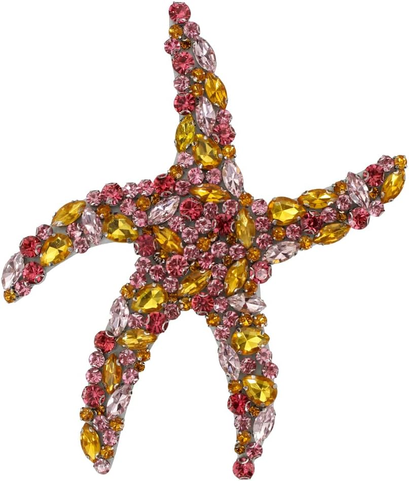 Beaded Appliqué Rhinestone Starfish Patches Handmade Crystal Sea Star Applique Sew on Patches Sewing for DIY Applique Clothing Decor 1 Piece (C)