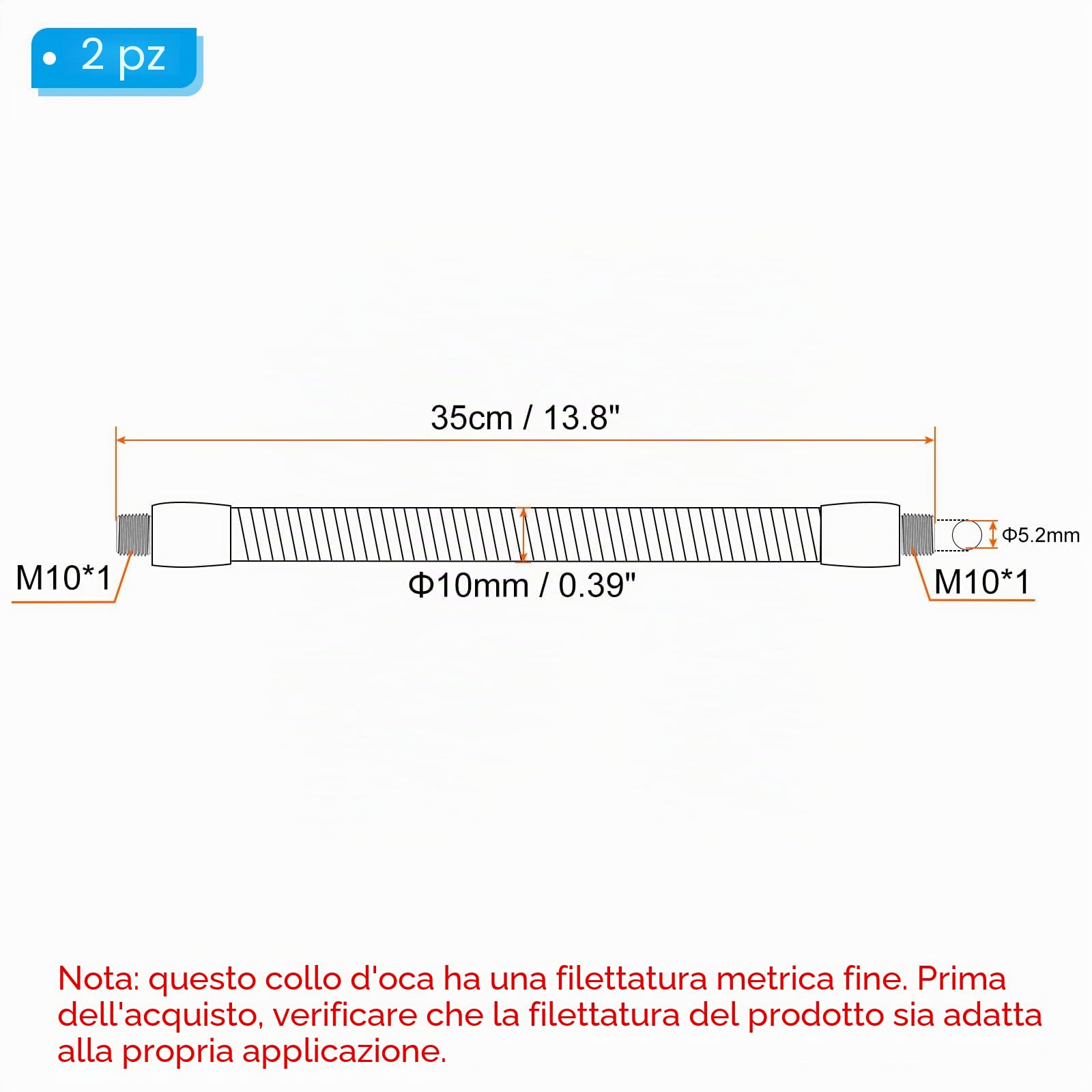 PATIKIL 13,8" Tubo Flessibile Universale Collo Cigno, 2pz M10 Prolunga Tubo Morbido Braccio Flessibile in Metallo Pieghevole a Filettatura Fine per Lampada Attrezzatura, Tono Argento