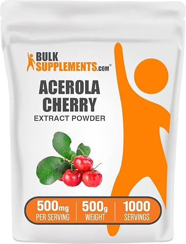 BULKSUPPLEMENTS.COM Acerola - Extracto de cereza en polvo, suplemento natural de vitamina C, polvo de cereza de acerola, vegano y sin gluten, 500 mg