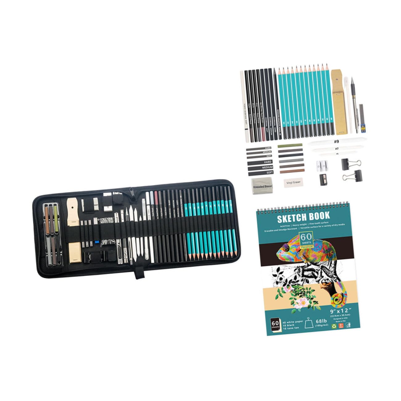 TOYANDONA Kohlestiftset für Hobbyisten und Teenager, 1 Satz zum Zeichnen | Leichtes Design, Geeignet für Schattieren, Blenden und Entwurf, Materialien Nylon, Holz, Metall, Papier