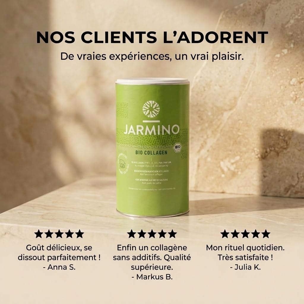 JARMINO Collagene bio | Collagene poudre plus naturel | peptides de collagène | Sans additifs | 300g