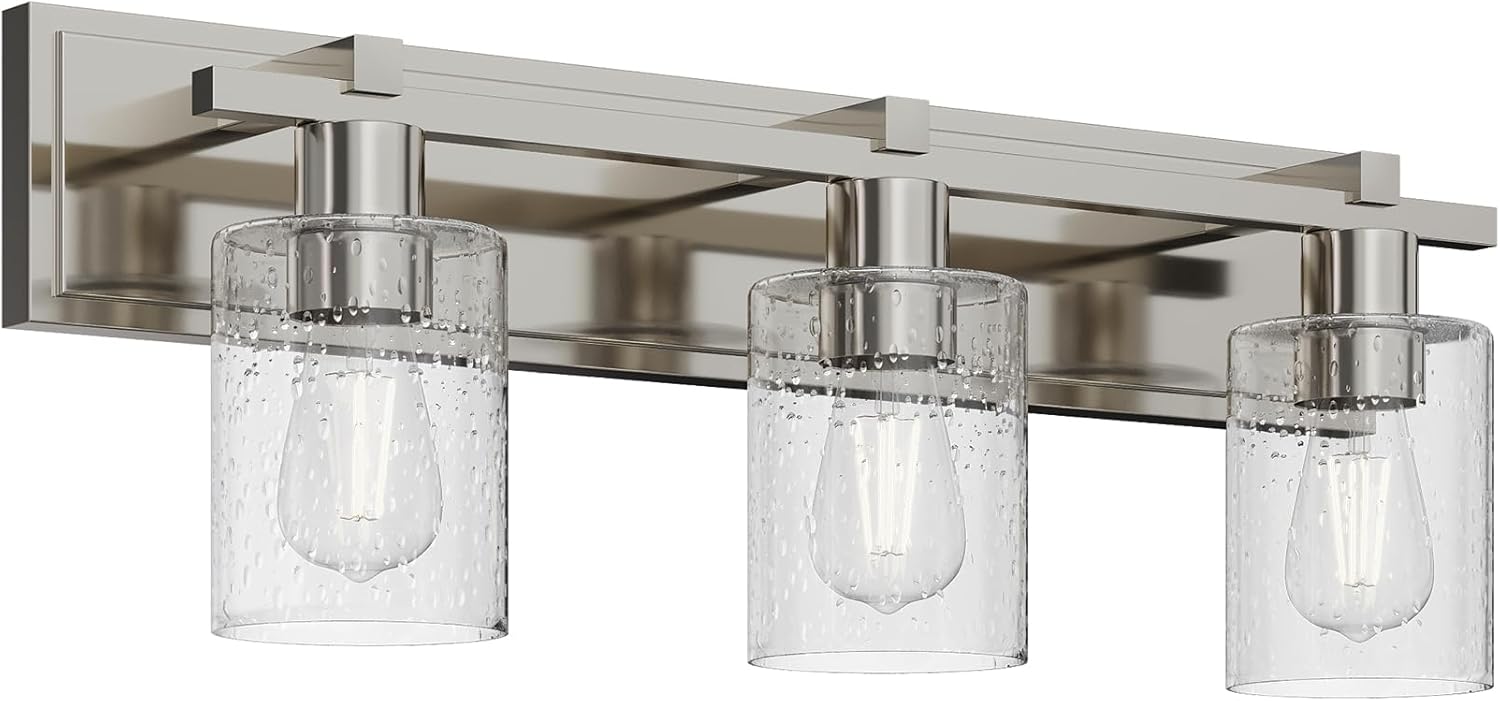Espird Bathroom Vanity Light, 3 Light Brushed Nickel Bathroom Light Fixture with Thickened Seeded Glass Shade, 24 inch Modern Vanity Lights, Bathroom Lights Over Mirror for Bathroom 3 light Nickel