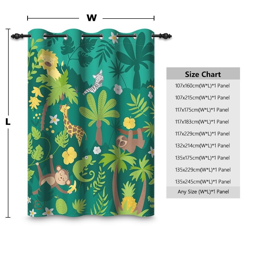 ggaimwf 53"x 69" Cartoon Animals Eyelet Curtain for Kids Bedroom Green Forest Tropical Colorful Cute Zoo Insulated Thermal Grommet Blackout Window Drapes for Boy's Nursery Playroom,1 Single Panel - Image 3
