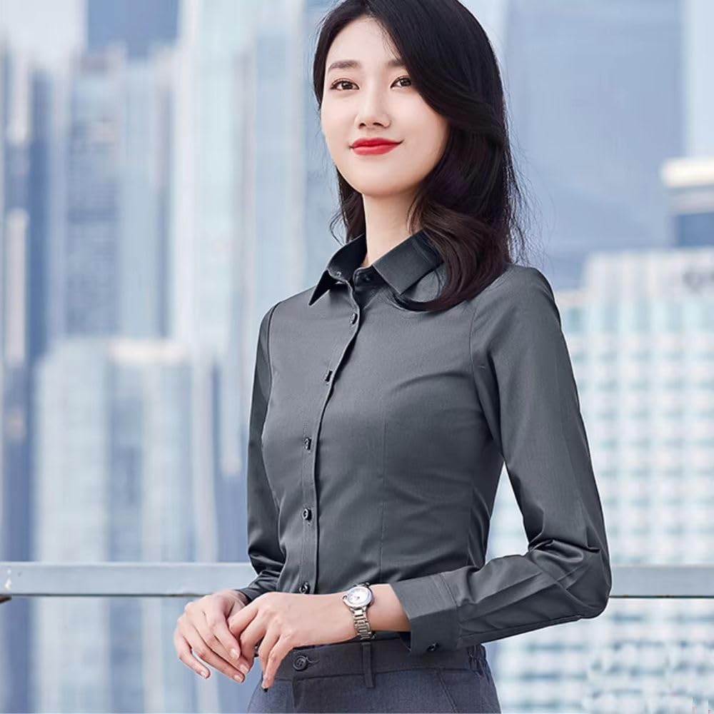 JYHBHMZG Mujer Oficina Traje Formal Camisa Manga Larga Blusa Color Sólido Elegante Simple Top