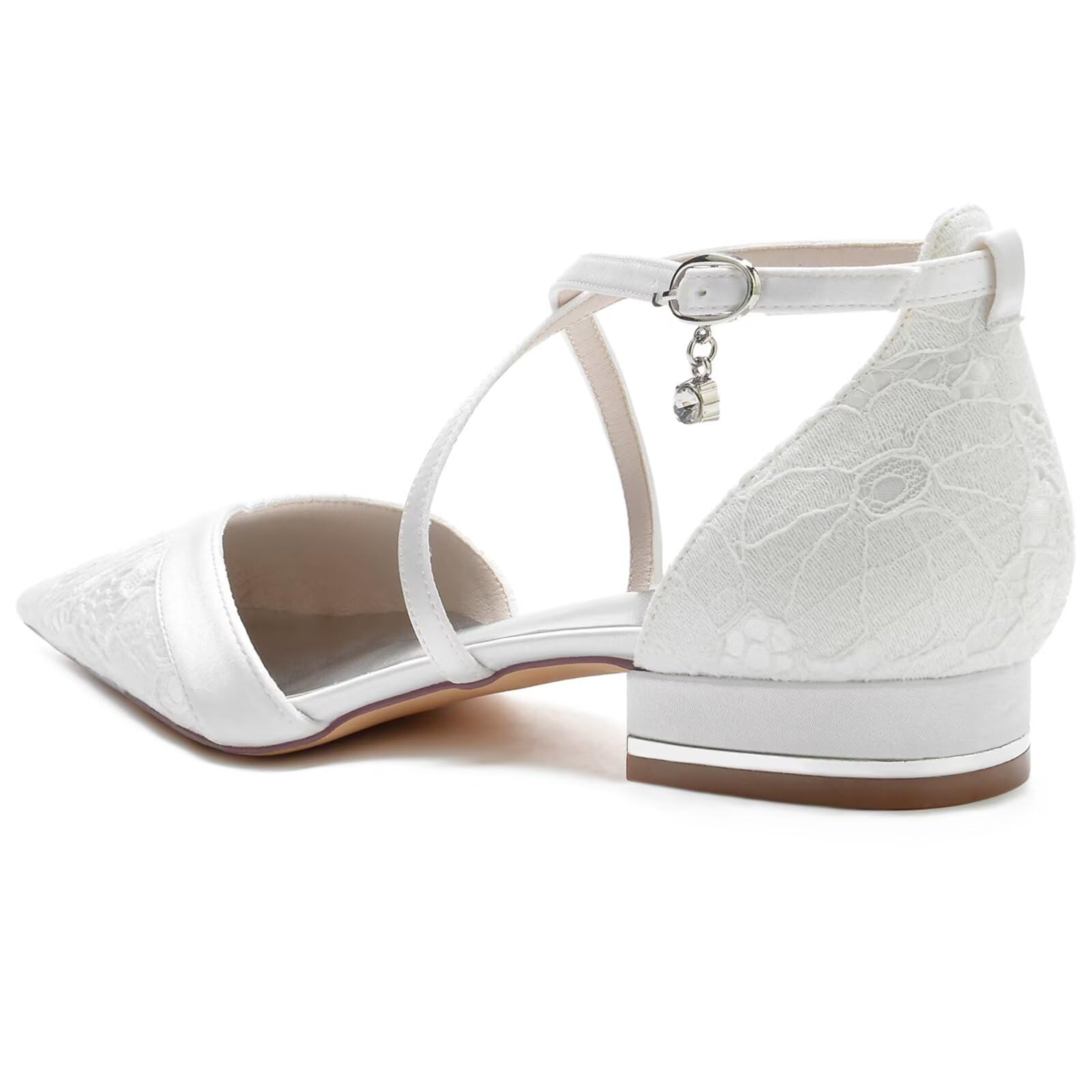 Scarpe da Sposa Donna con Tacco Largo 2,5 cm - Eleganti Décolleté in Pizzo a Punta - Sandali Cerimonia con Cinturini - Ideali per Matrimonio e Sera