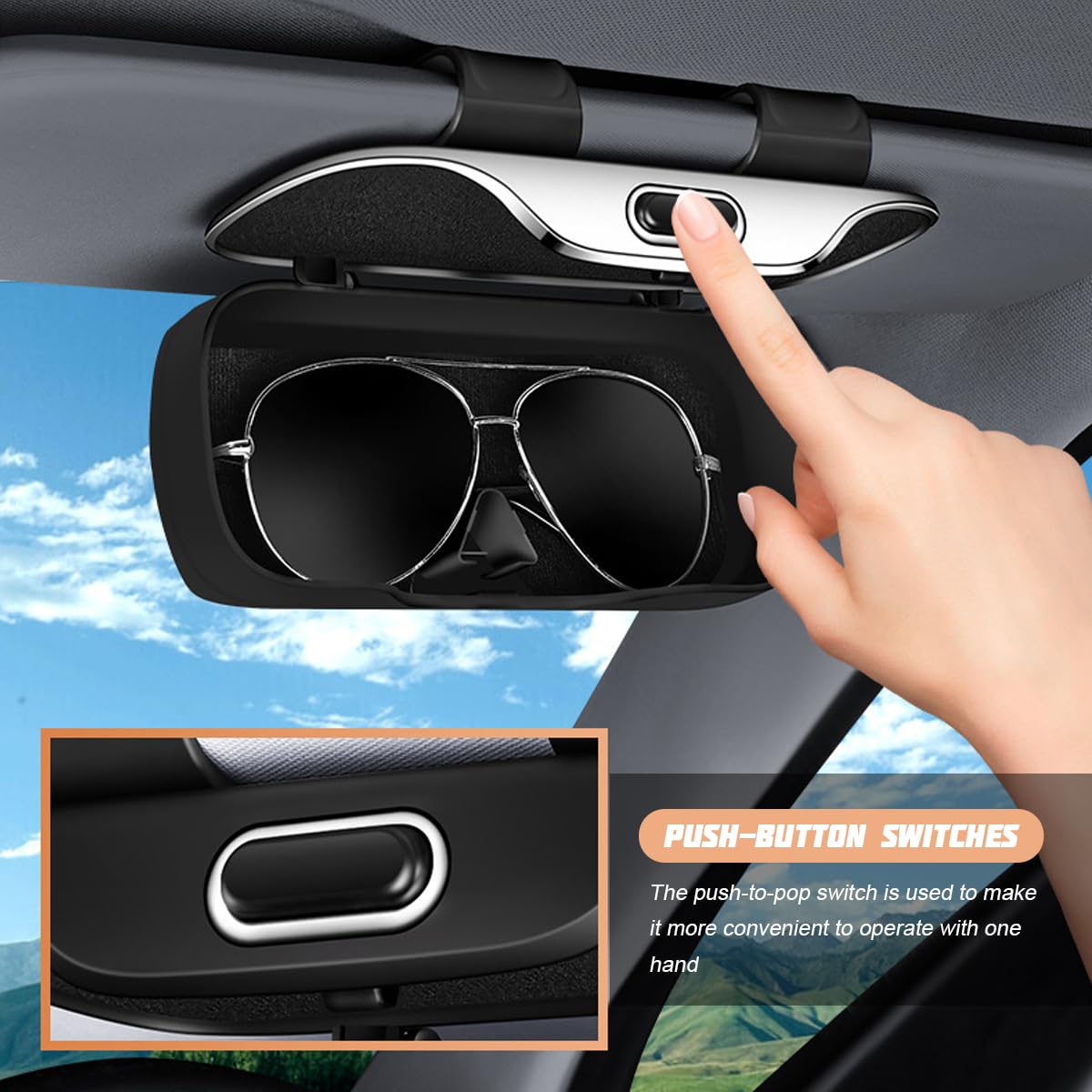 zipelo Sunglasses Holder for Car Sun Visor Protective Automotive Eyeglasses Storage Case Hanger Soft Vehicle Interior Glasses Organizer — view 3