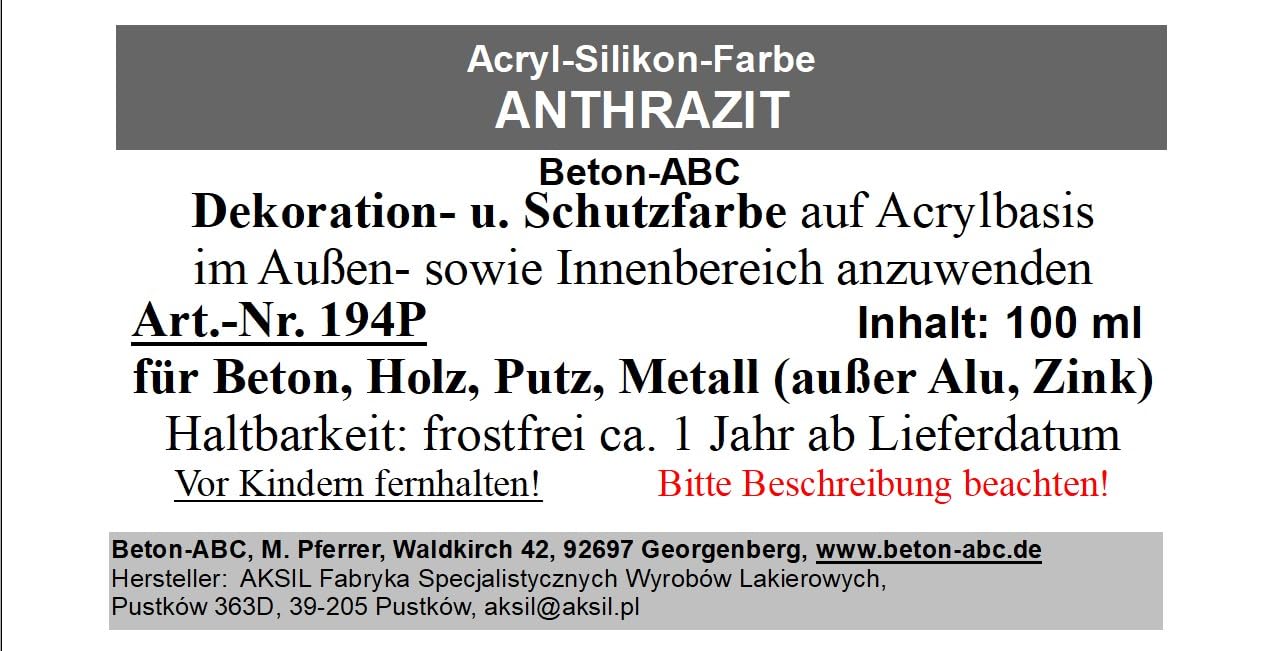 Anthrazit Farbe Acryl-Silikon Betonfarbe 100ml Tester für innen und außen