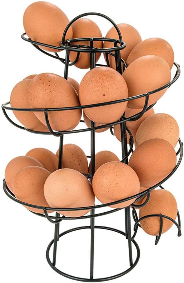 Steel Egg Skelter Dispenser Rack,Spiral Egg Holder, Save space, Egg Display Holder, Wire Chicken Egg Storage Organizer,Egg Basket for Countertop Kitchen (Black)