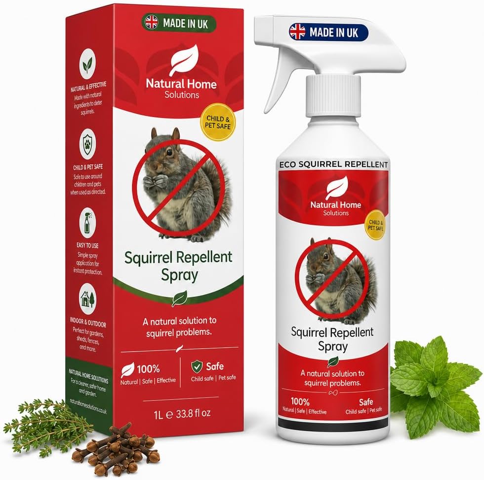 Squirrel Rodent Repellent Spray 1L Eco Safe Stop Squirrels Digging In The Garden Getting Up Bird Feeders Peppermint Clove Thyme Essential Oils