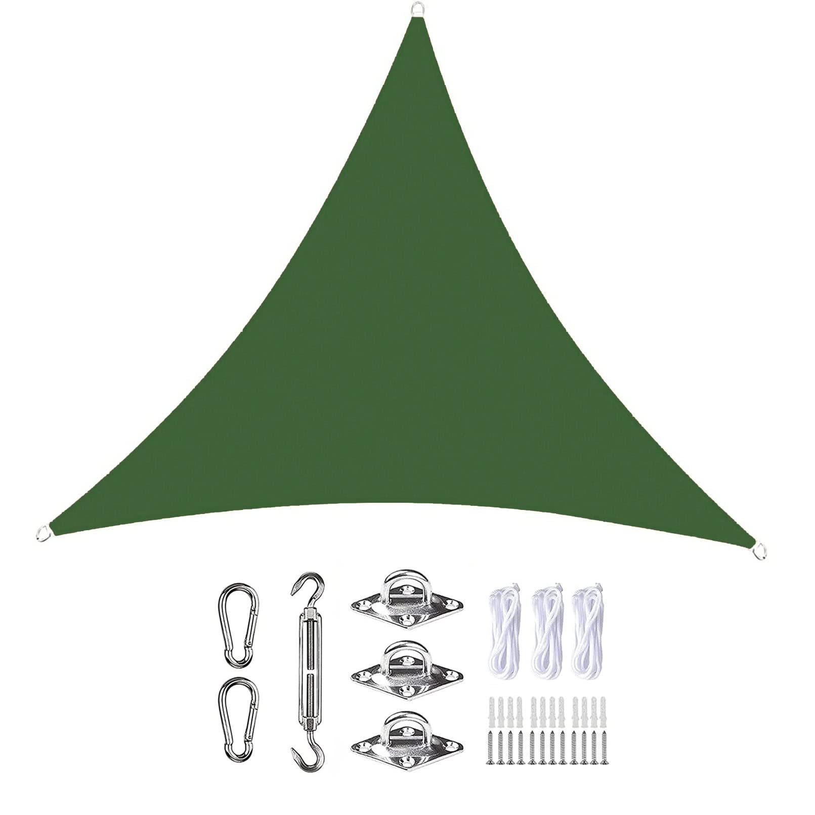 Tenda parasole triangolare verde scuro, 9,8 x 9,8 x 9,8 m, impermeabile, con blocco UV al 98%, per esterni, cortile, prato, giardino, resistente ed elegante, soluzione ombreggiante con kit di