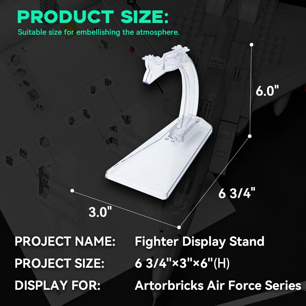 ArtorBricks Display Stand Air Force Series Fighter,for Plane Building Brick Toys etc. Angle Display, Plastic Transoarent Display Stand only.