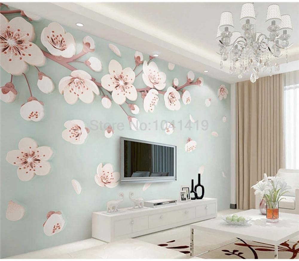 Papier peint 3D fleur cerisier grand format masque les défauts du mur TV