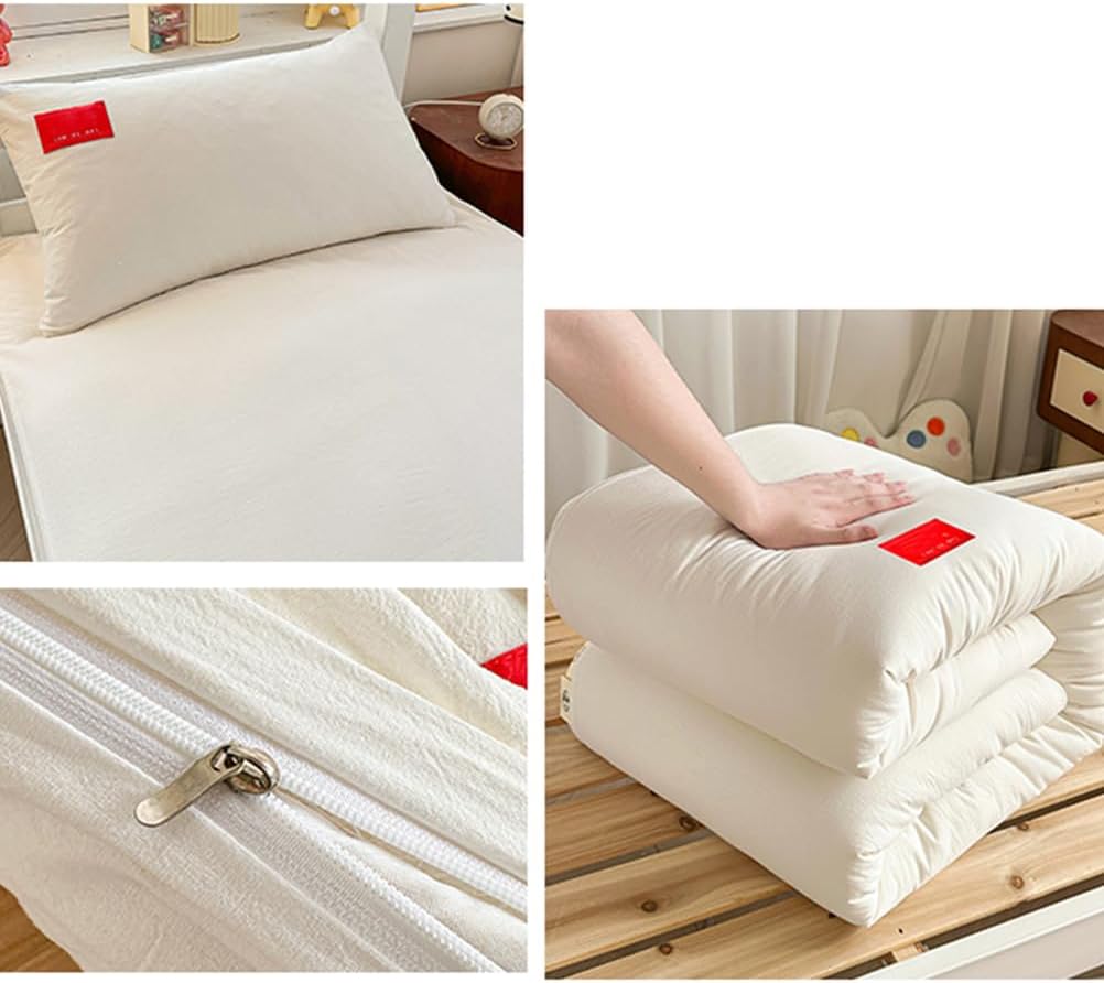 Beige,90x190cm, 100% Cotton Futon Floor Mattress Cover with Zipper Traditional Japanese Floor Mattress Futon Cover Dustproof Mattress Protector Futon Slipcover for Bedroom Dormitory