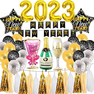 New Year's Eve Party Decoration, 2023 New Year Decoration, Happy New Year Banner, 2023 Foil Balloons Party Foil Star Champagne Goblet Balloons, Decoration New Years Graduations Party