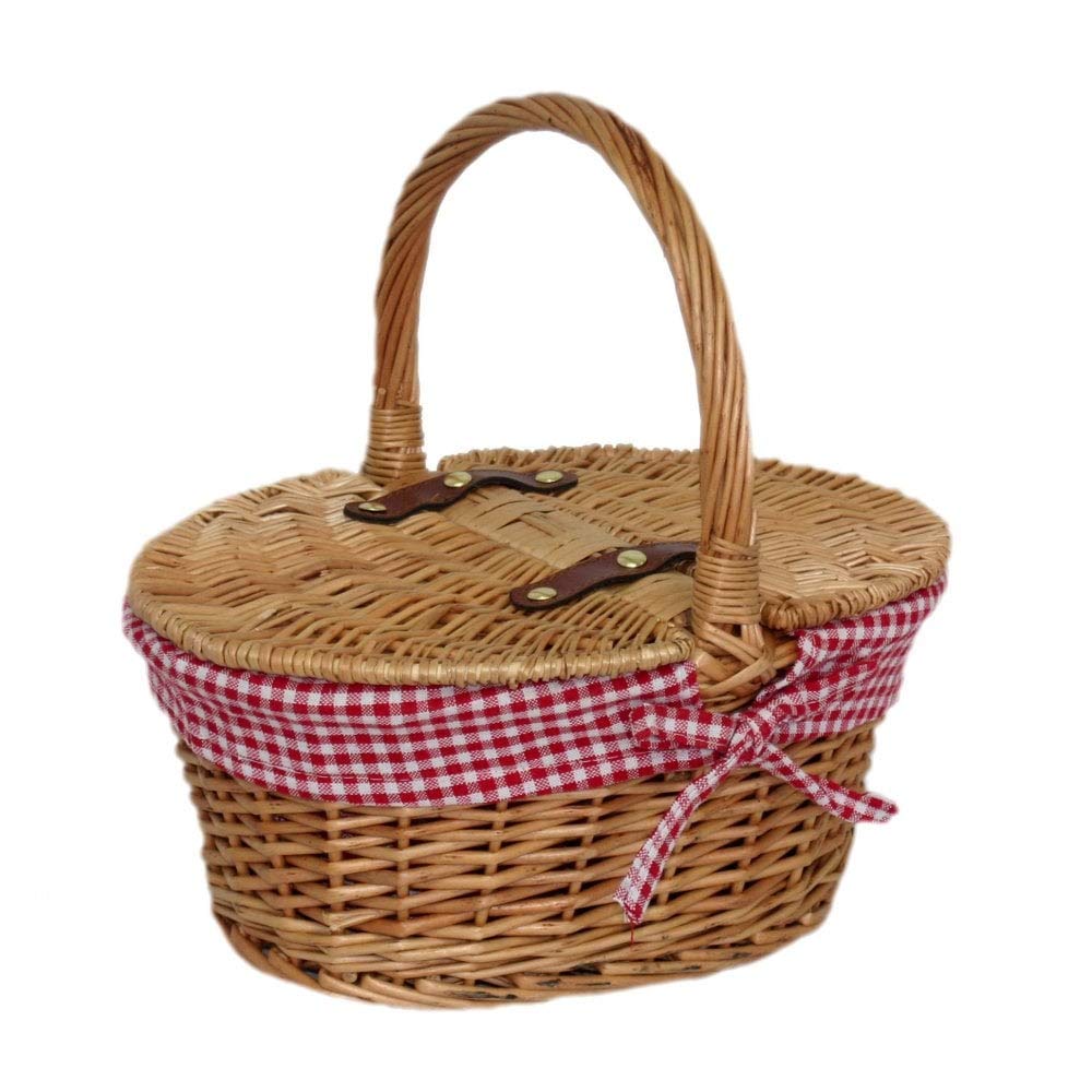 Red Hamper Child's Lined Oval Lidded Picnic Basket
