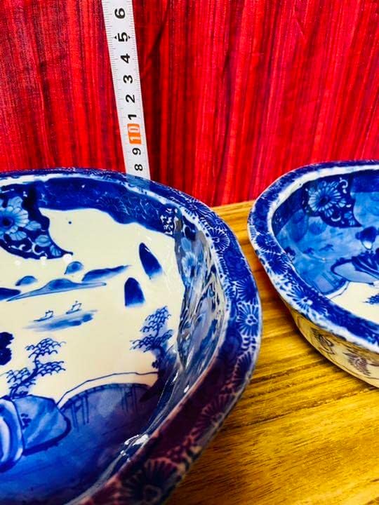 古伊万里 花唐草 染付 山水 花 松 大 火鉢 メダカ鉢 時代 古伊万里