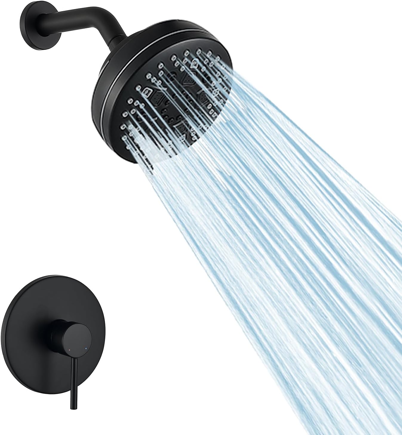 Matte Black Shower System with High Pressure 6-Spray Rain Shower Head, 360° Rotatable Anti-Clog Silicone Nozzles, Wall-Mounted Shower Faucet Set, Rustproof ABS for Bathroom Upgrade