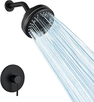 Matte Black Shower System with High Pressure 6-Spray Rain Shower Head, 360 Rotatable Anti-Clog Silicone Nozzles, Wall-Mounted Shower Faucet Set, Rustproof ABS for Bathroom Upgrade