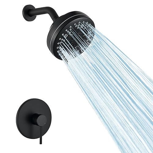 Matte Black Shower System with High Pressure 6-Spray Rain Shower