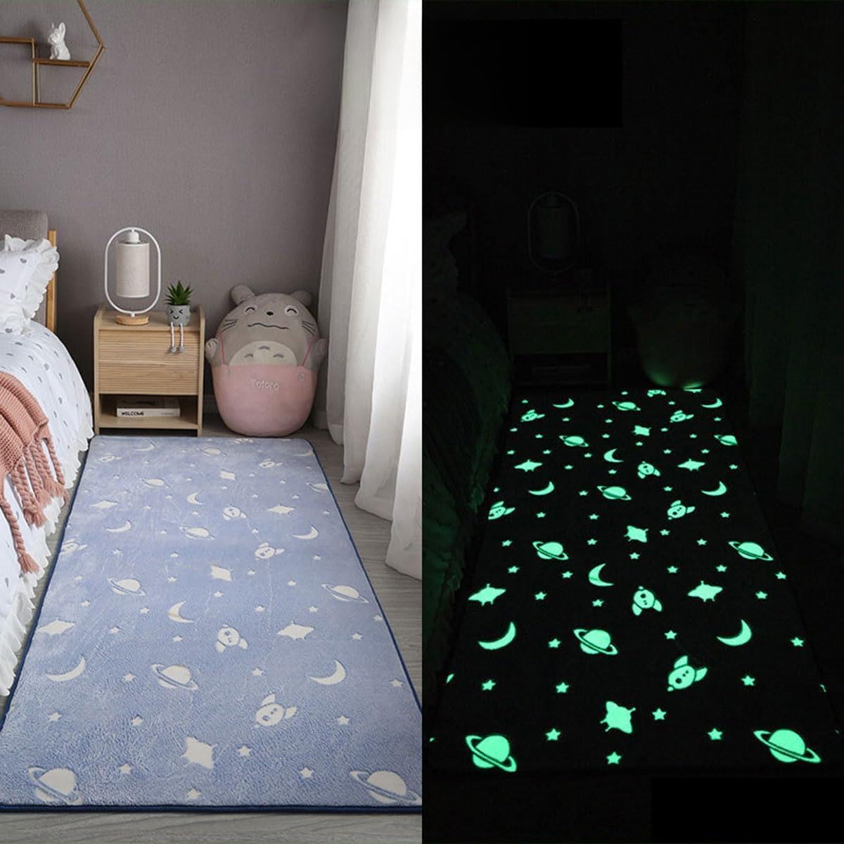 Single tree forest Glow-in-the-dark children's bedroom bedside carpet, home decoration washable play rug, crawling mat-Luminous-Planet-120 * 120cm
