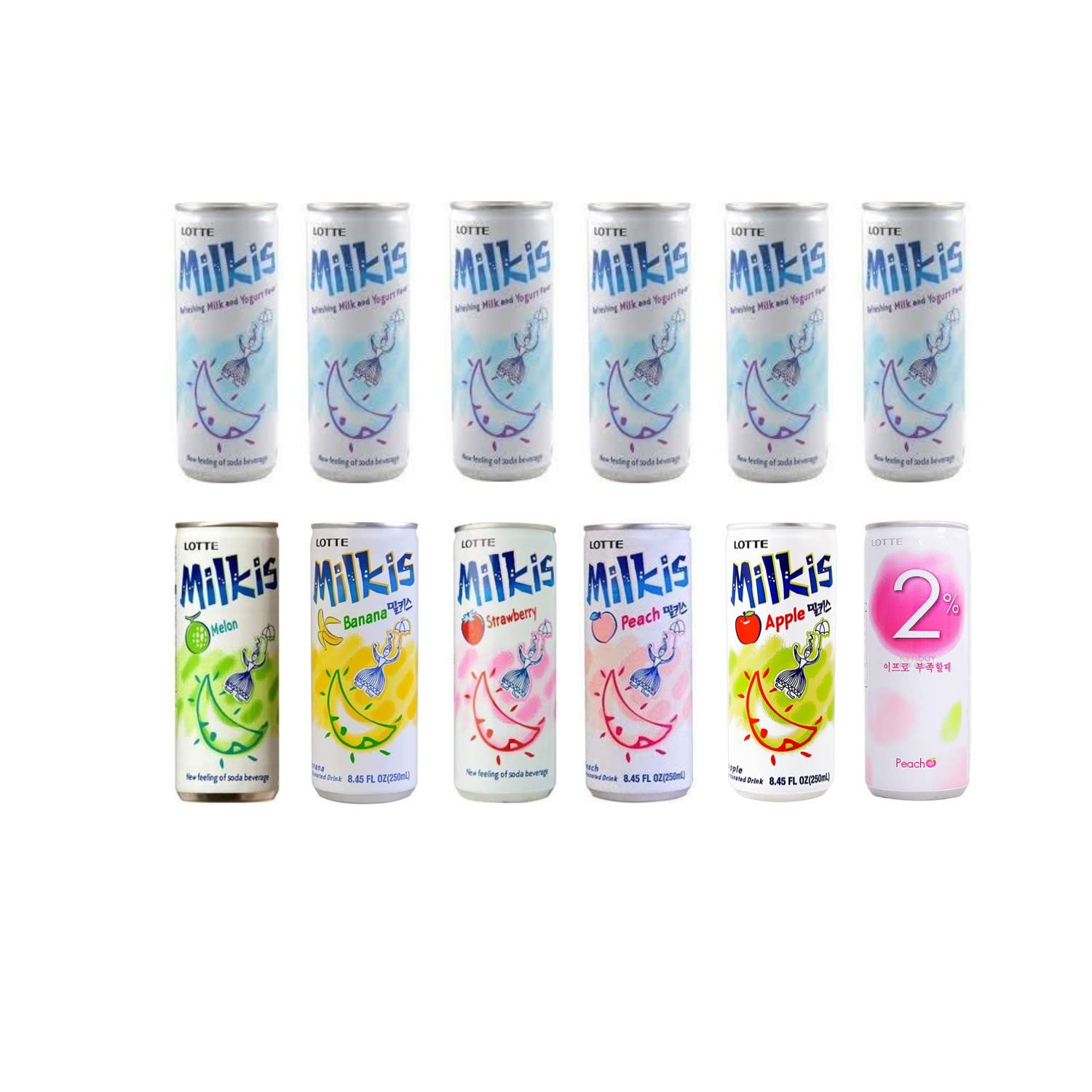 Korean Soft Drink Variety Multi-Pack by Lotte (Milkis, Chilsung Cider, 2% Peach) (Variety No 1)