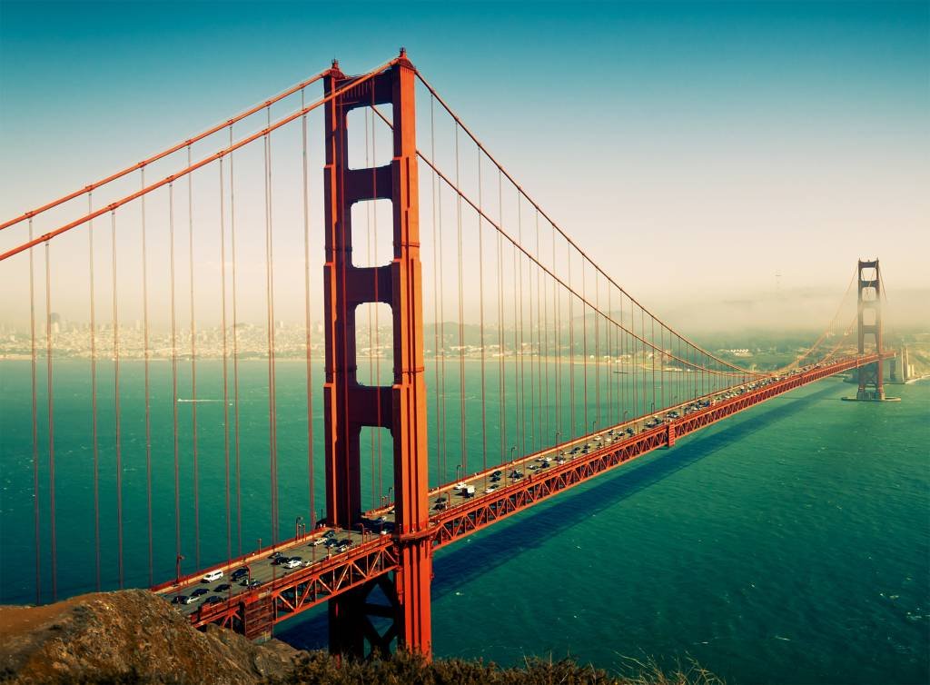 1Wall San Francisco Bridge Wall Mural 3.15 x 2.32m, Wood, Blue, 1 x 315 x 232 cm