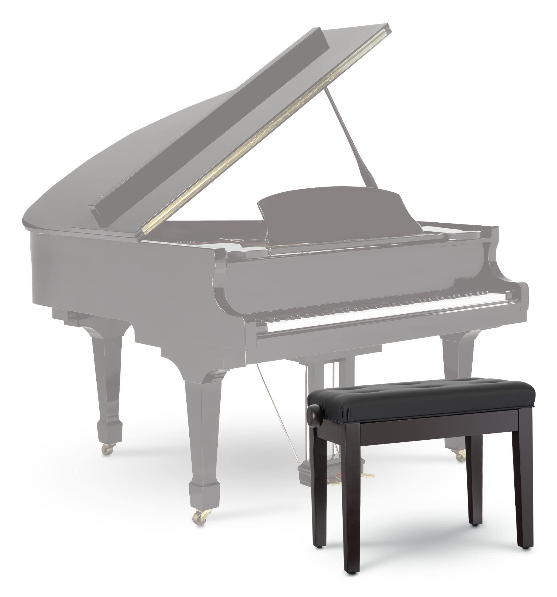 Classic Cantabile Pianobank Modell D - Hochwertige Pianobank - Schwarzes Polster aus Kunstleder mit Kapitonierung - Höhenverstellbar von 47,5-55,5 cm - 4-fache Kreuz-Mechanik - Rosenholz Matt