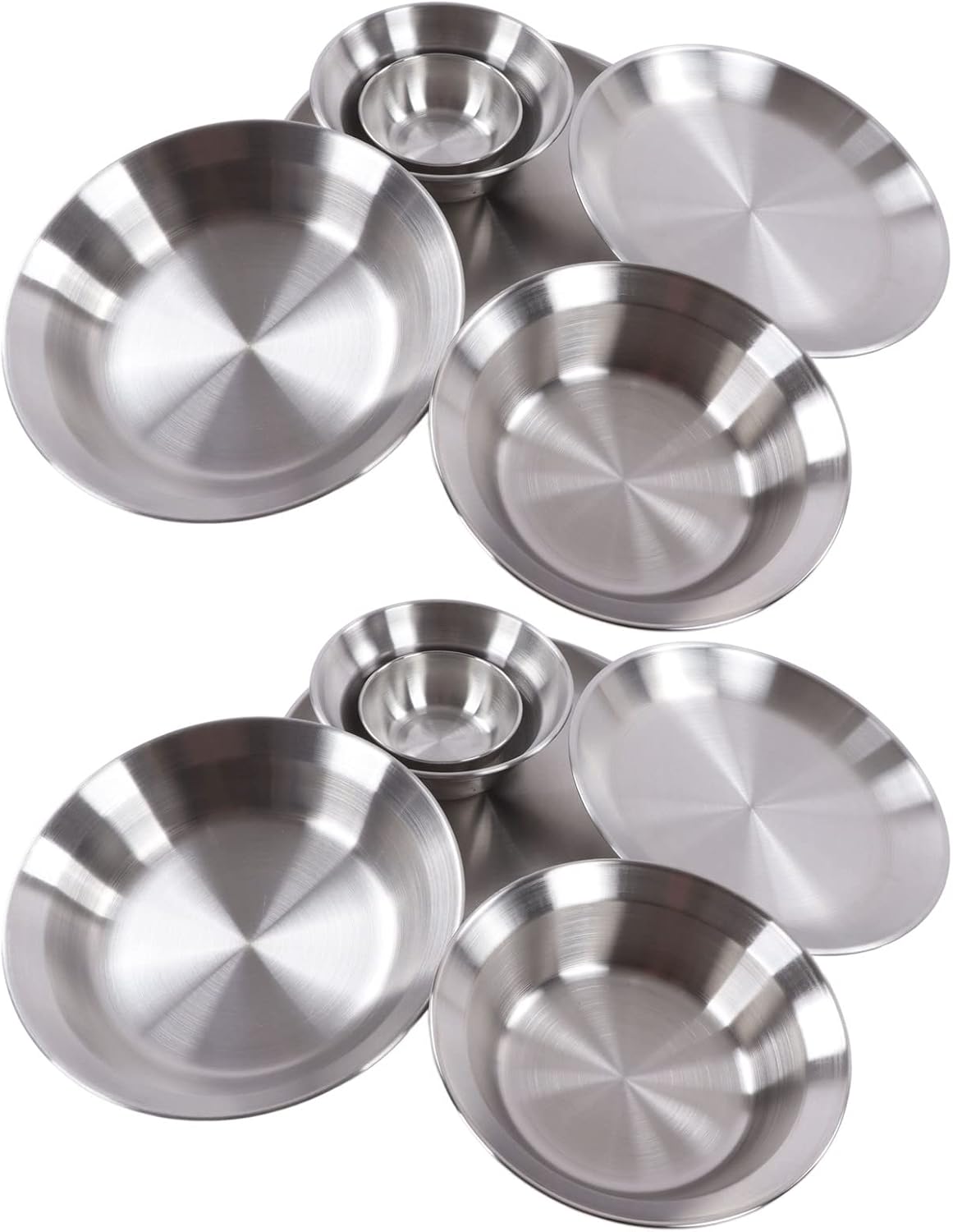 12pcs Stainless Steel Camping Dinnerware Set, Complete Mess Kit with Plates Bowls and Cutlery, Reusable Camp Dish Set with Storage Bag for Outdoor Hiking Picnics