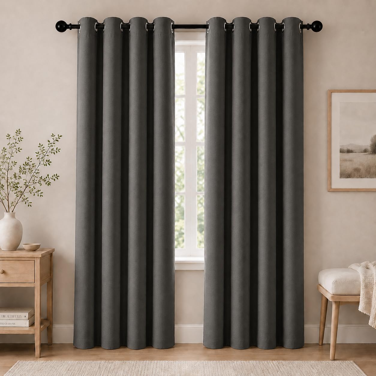 SABALANICA Charcoal Grey Room Darkening Curtains