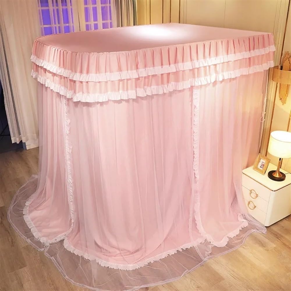 Solid Double Layer Canopy Bed Curtains, Bed Canopy Set with Ruffle, Netting 4 Opening Mosquito Net, U-Shaped Frame for Adults Bedroom Decoration