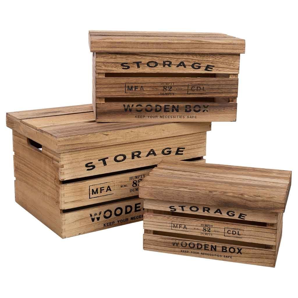 Bedruckte Holzkisten 3er Set 42x31x24h-36x25x20h-30x19x16h cm
