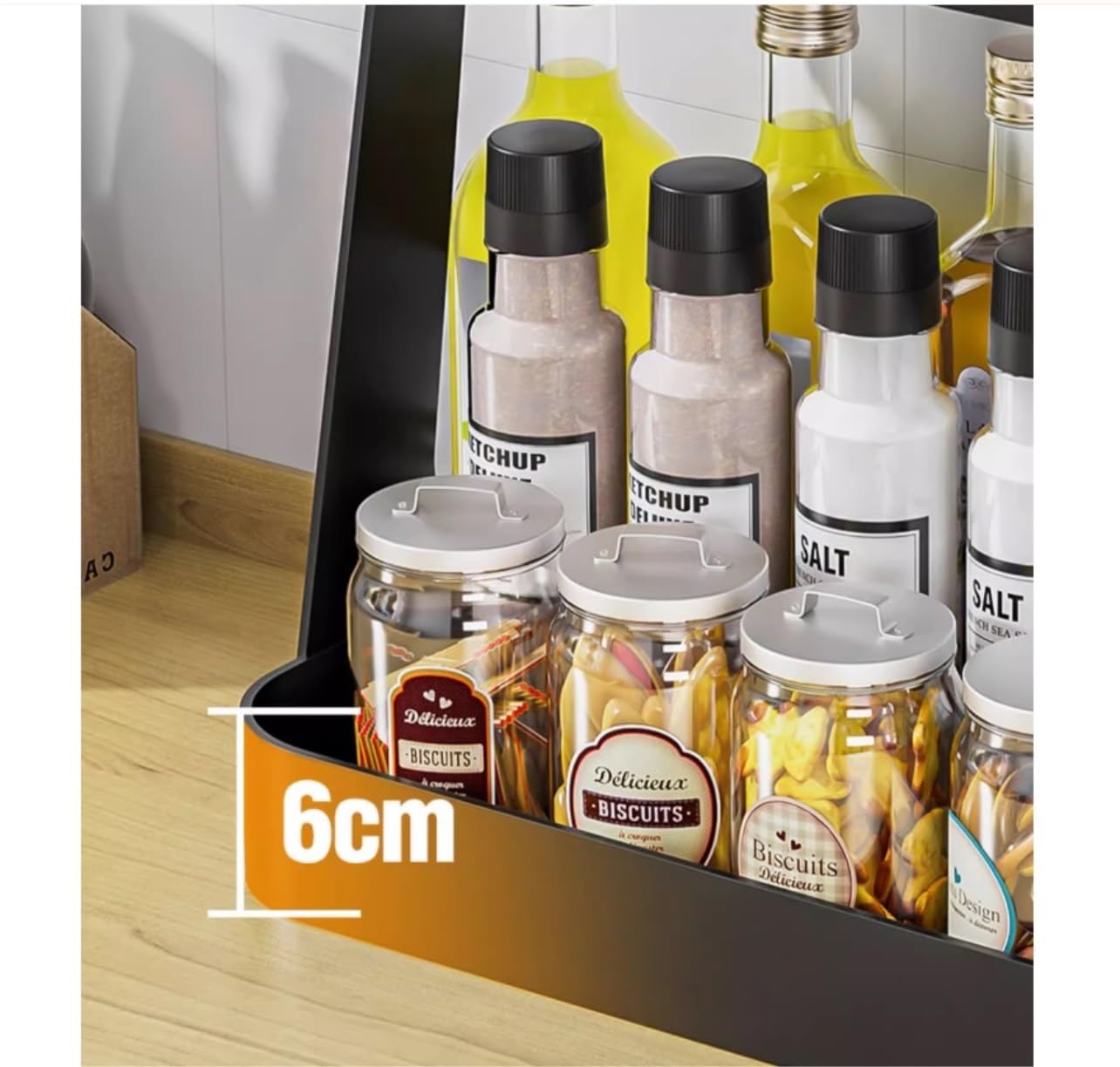 Especiero Estantería de Especias Portaespecias Estante De Especias De 2 Niveles Para Gabinete Y Encimera, Organizador De Tarros De Especias De Aluminio Espacial Para Cocina Especieros Especiero Organi