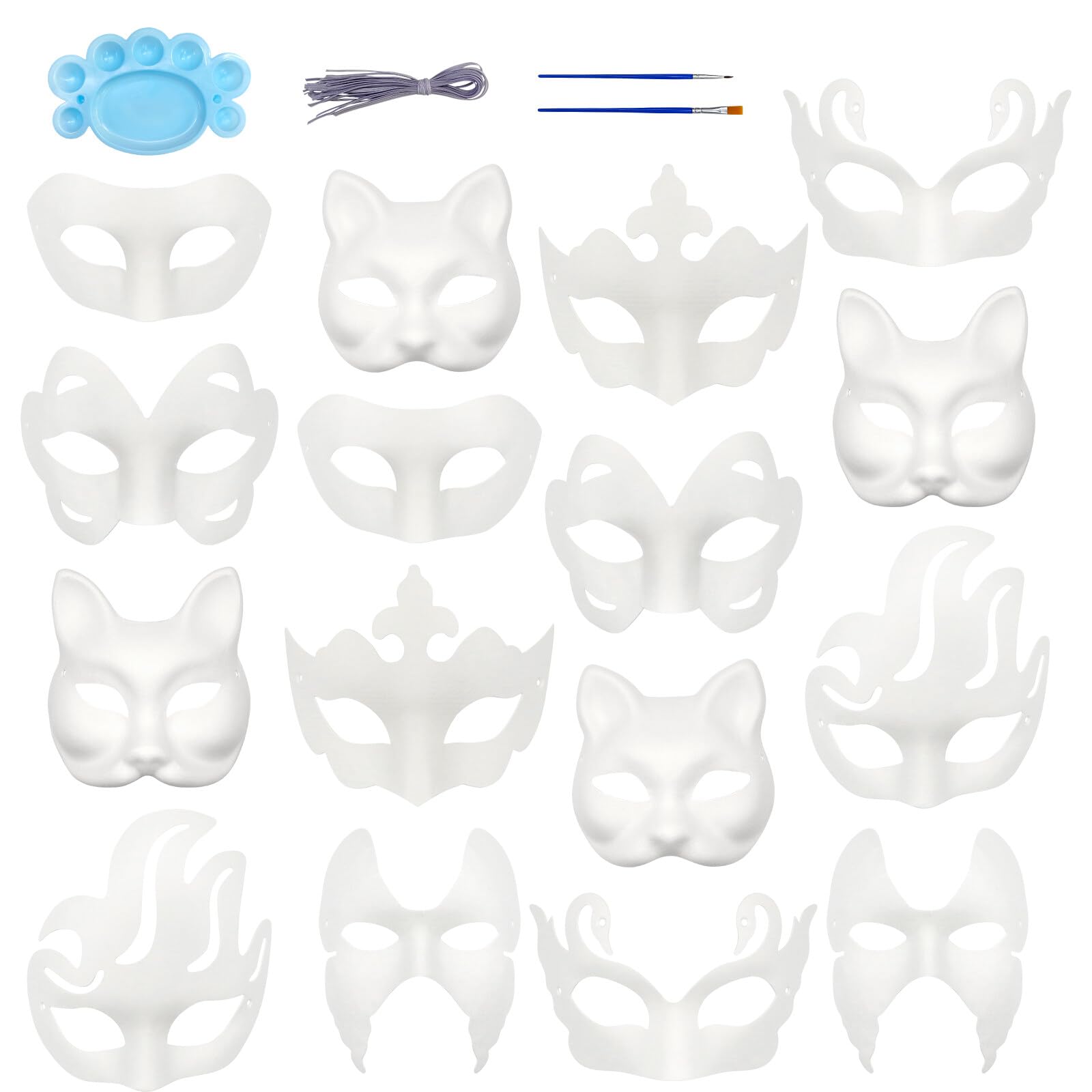 Qavctw 16PCS DIY White Masks Paper Cosplay Christmas Party Mask Unpainted Plain Craft Masquerade Masks for Christmas Mardi Gras Party Mask